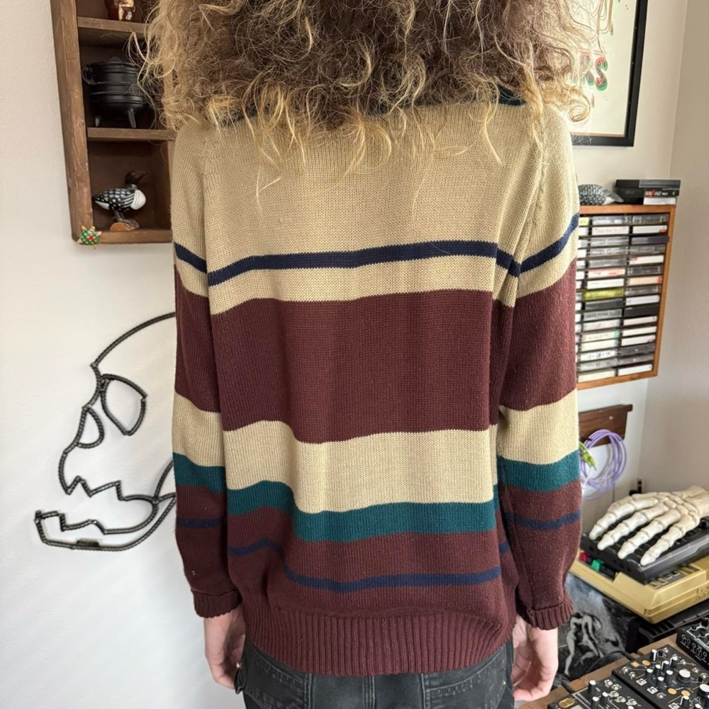 Vintage 90s Wrangler Earthy Striped Crewneck Knit Sweater ~ Size Large - Picture 3 of 7